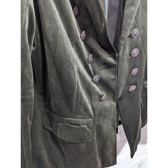 Joh Women's Olive Green Velveteen Double Breasted Buttons Blazer Jacket Medium - Picture 3 of 8